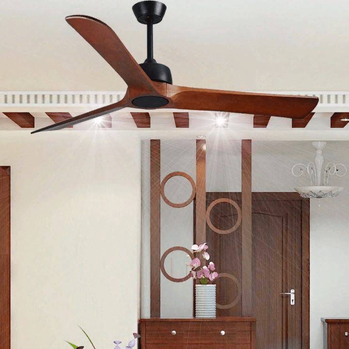 Modern Led Ceiling Fan with Remote Control made of Solid Wood