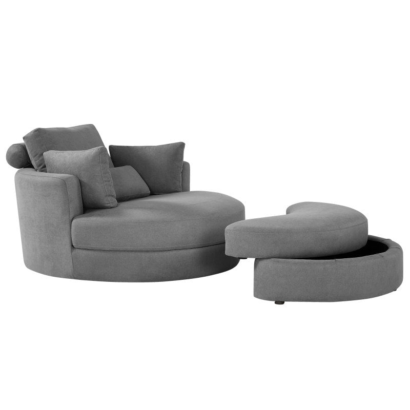 Modern Grey Sofa with a Storage and a Big Round Linen Fabric Chair for Lounge