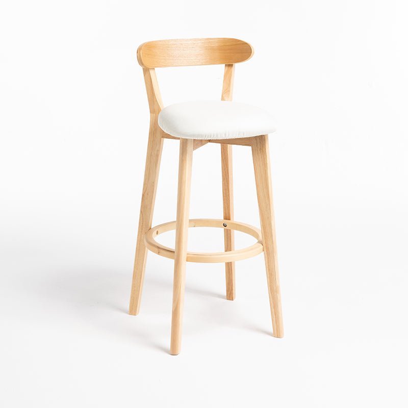 Minimalistic Nordic-Styled Bar Stool with Backrest Made of Solid Wood