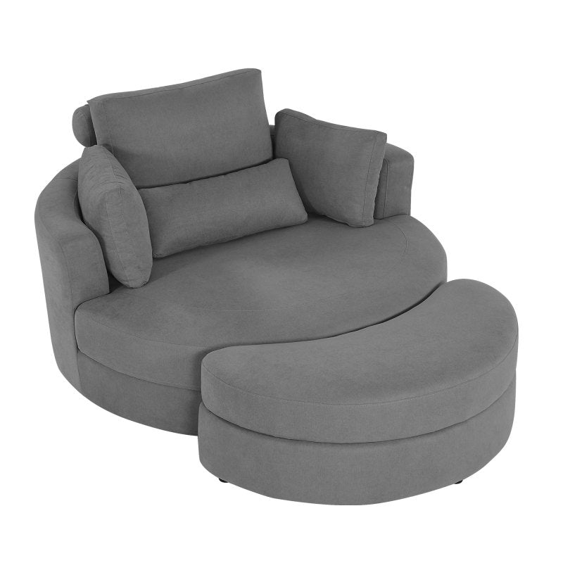 Modern Grey Sofa with a Storage and a Big Round Linen Fabric Chair for Lounge