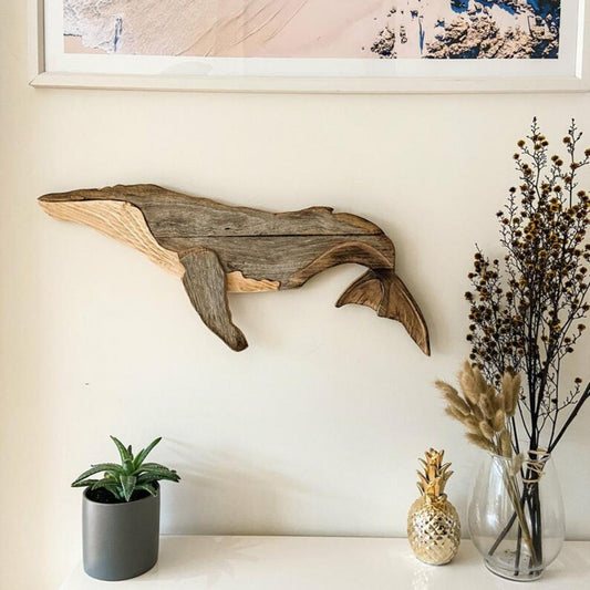 Whale-Shaped Wooden Wall Art