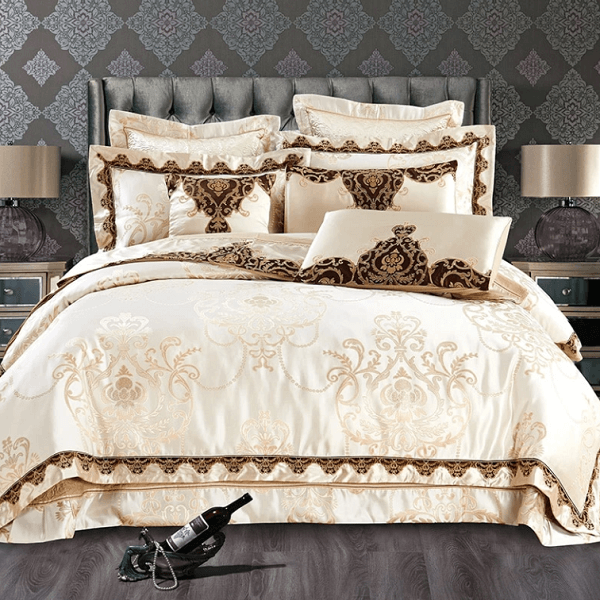 Bellor Beige Embroidered Cotton Stain Jacquard Luxury Duvet Cover Set - Nordic Side - architecture, arcitecture, art, artist, ashley furniture near me, Bellor Beige Embroidered Cotton Stain J