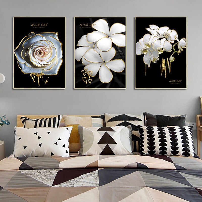 Black Background White Flower Poster