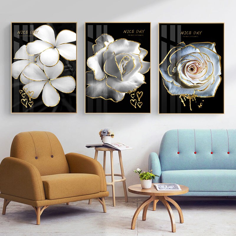 Black Background White Flower Poster