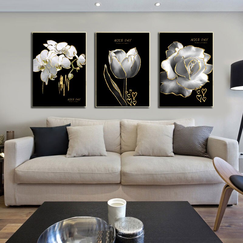 Black Background White Flower Poster