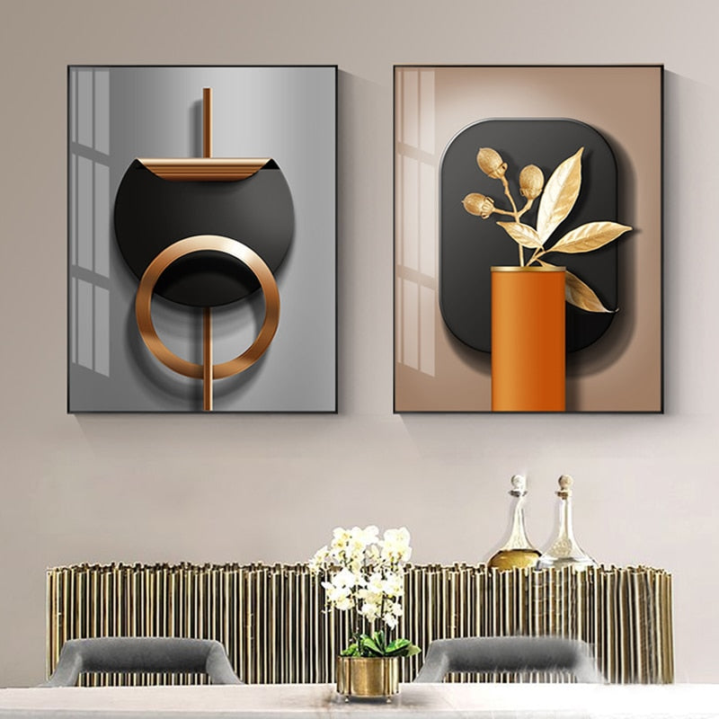 Black Copper Geometric Canvas Poster