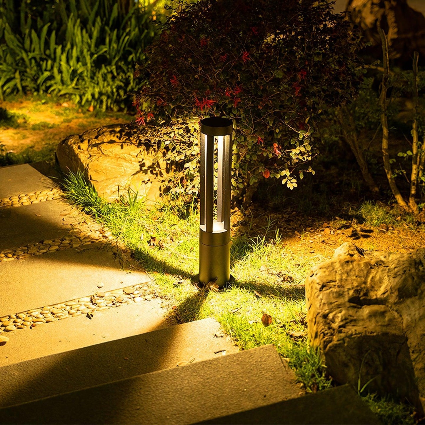 Black Cylindrical Solar Outdoor Post Light