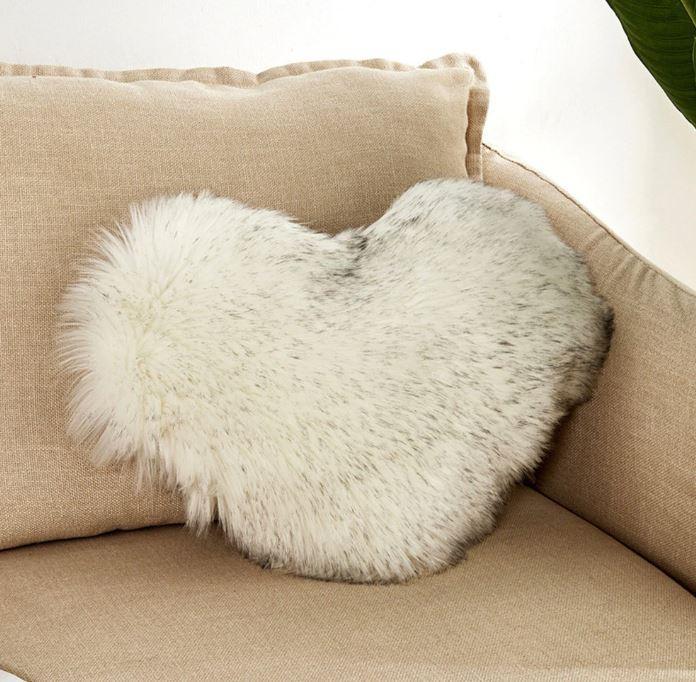 Heart Shaped Soft Plush Fur Pillow Cover Case - Nordic Side - 