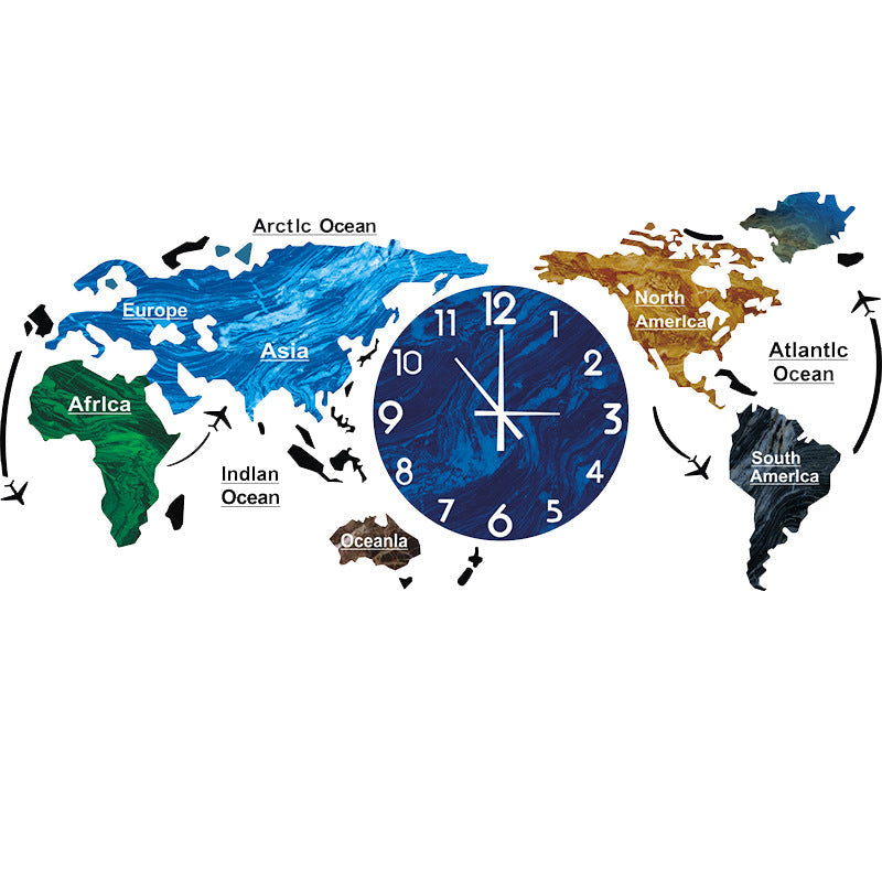 World Map Wall Clock Decor