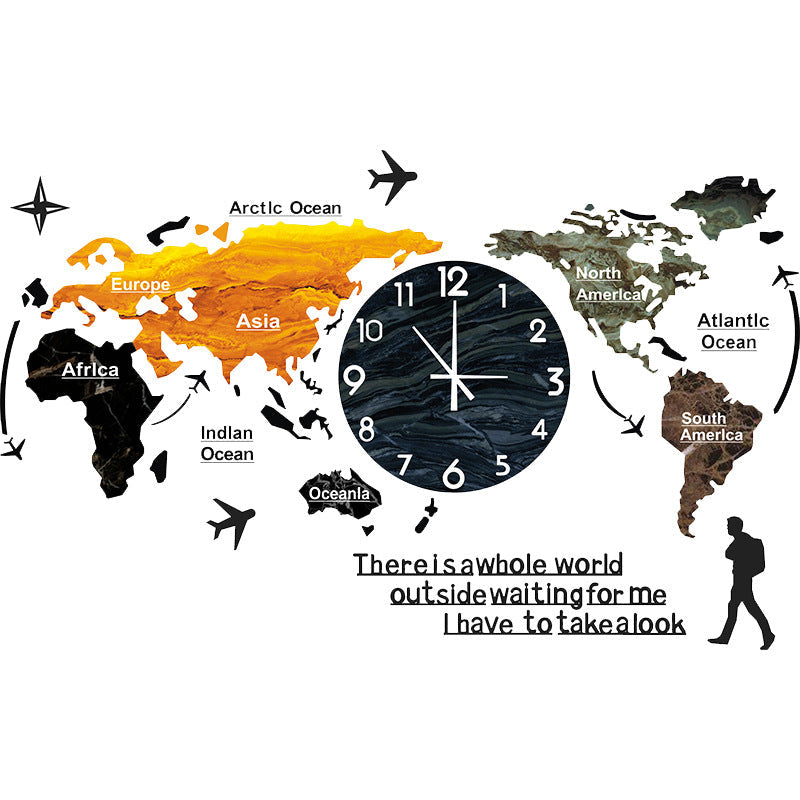 World Map Wall Clock Decor