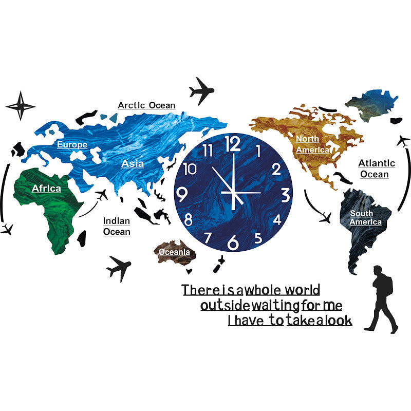 World Map Wall Clock Decor