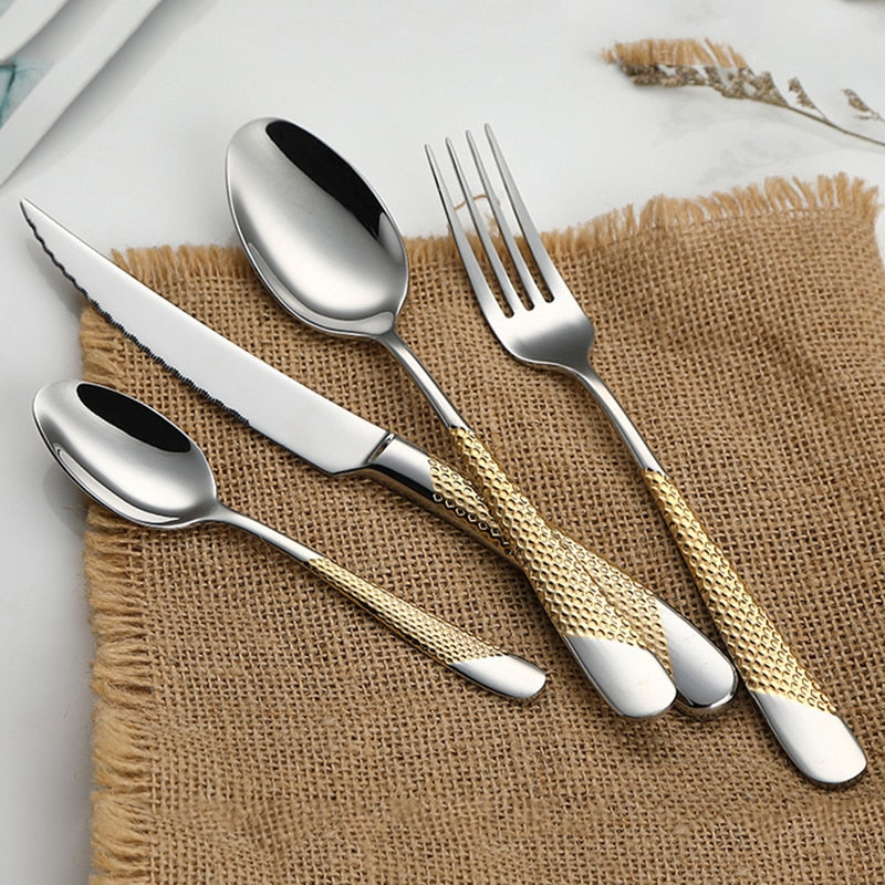 Modern Textured Handle Silverware Set