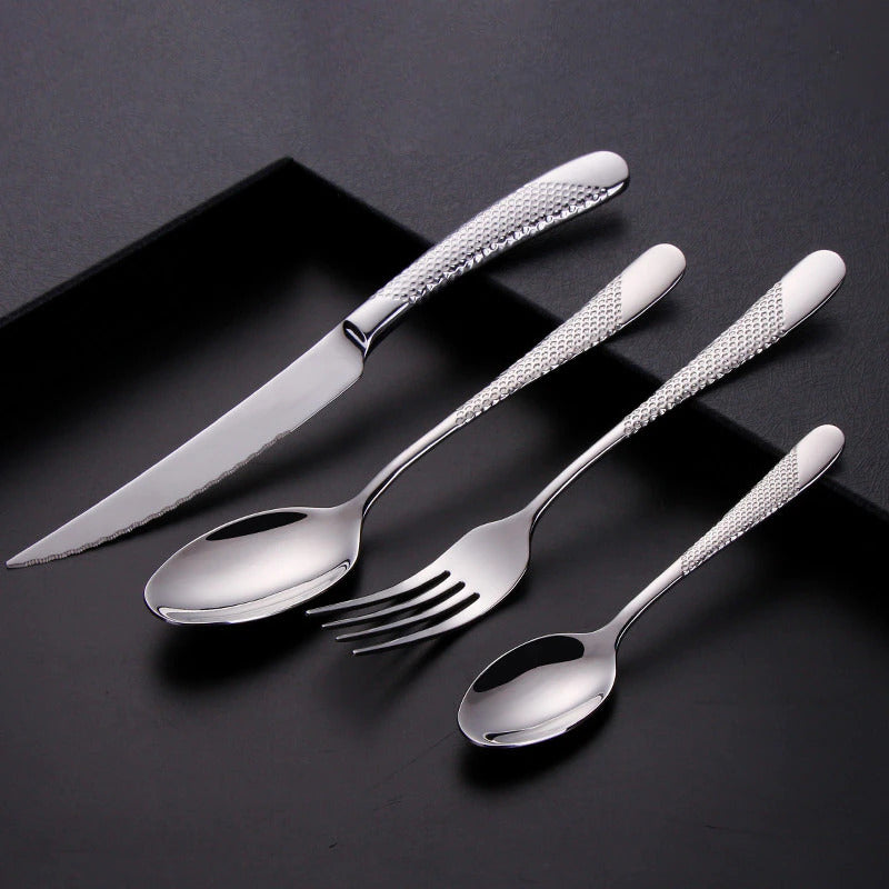 Modern Textured Handle Silverware Set