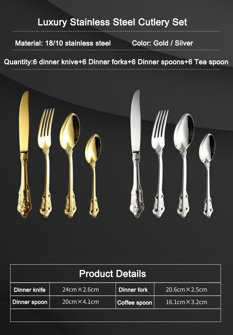 Luxury Elegant Gold & Silver Flatware Set