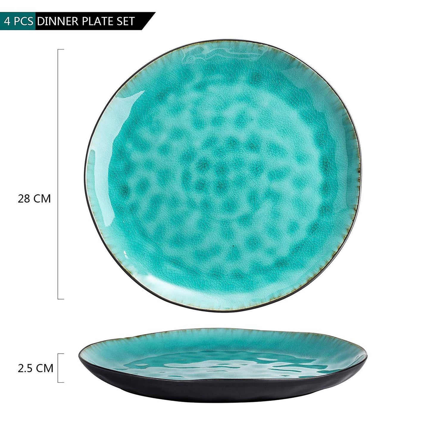 Bonita 4/8/12-Pieces Pottery Stoneware Vintage Ceramic Green Crockery 10.5" Dinner Plate Set - Nordic Side - 105, 4812, Aqua, Ceramic, Crockery, Dinner, DinnerSaladFruit, Green, Pieces, Plate