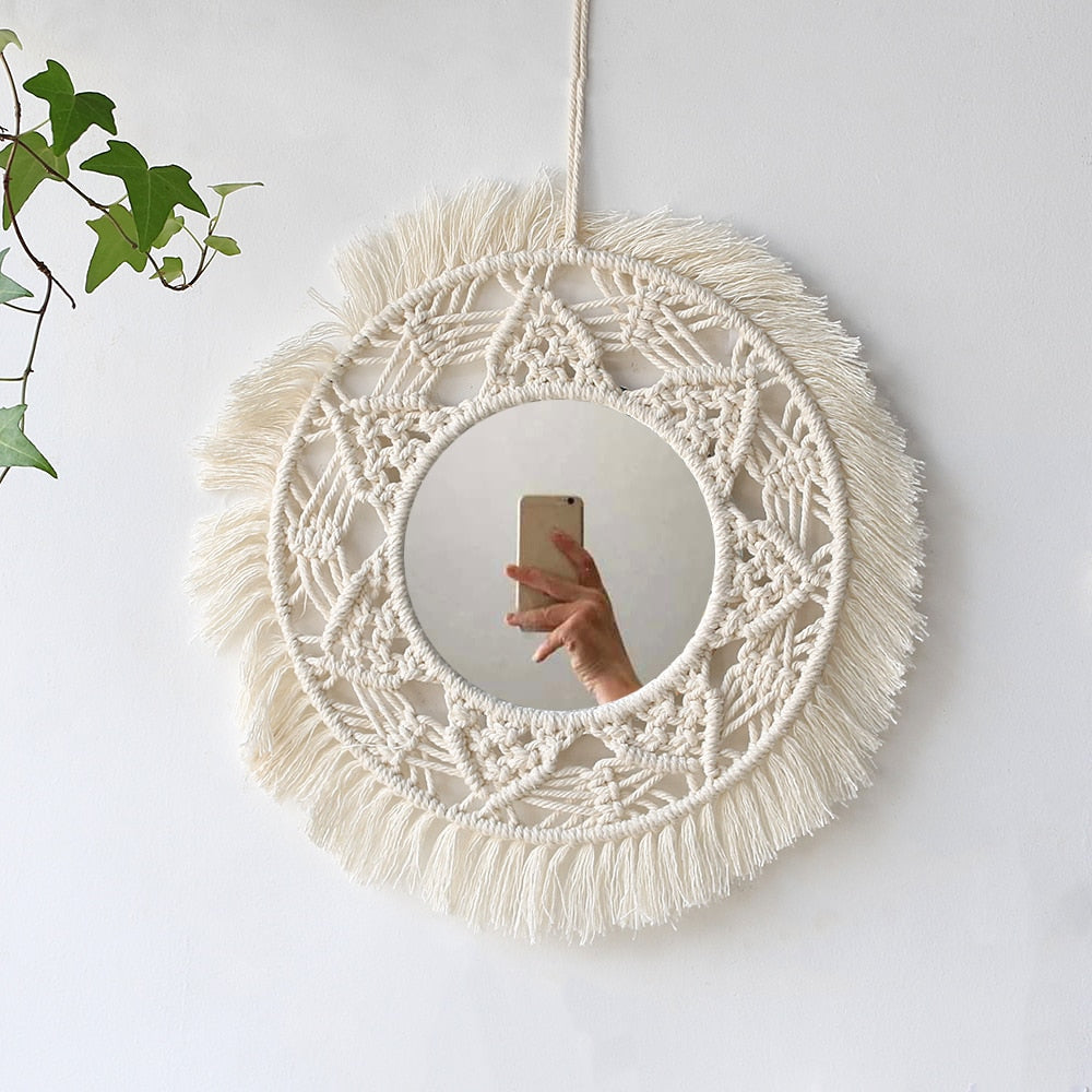 Boho Macrame Decor Round Mirror