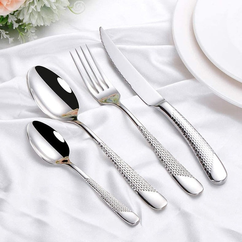 Modern Textured Handle Silverware Set