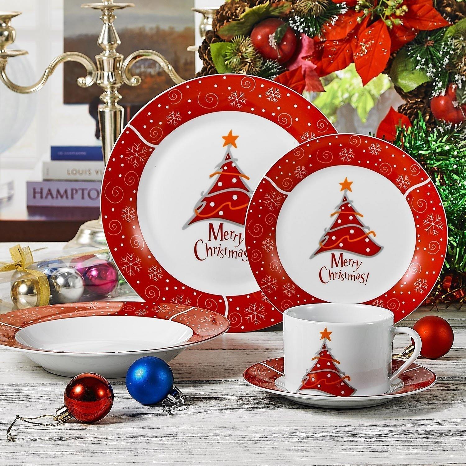 30-Piece Christmas Pattern Porcelain Dinnerware Set - Nordic Side - 30, Christmas, CupSaucerDessert, Dinnerware, Pattern, Piece, Plate, PlateDinner, PlateSoup, Porcelain, Set, Tableware, VEWE