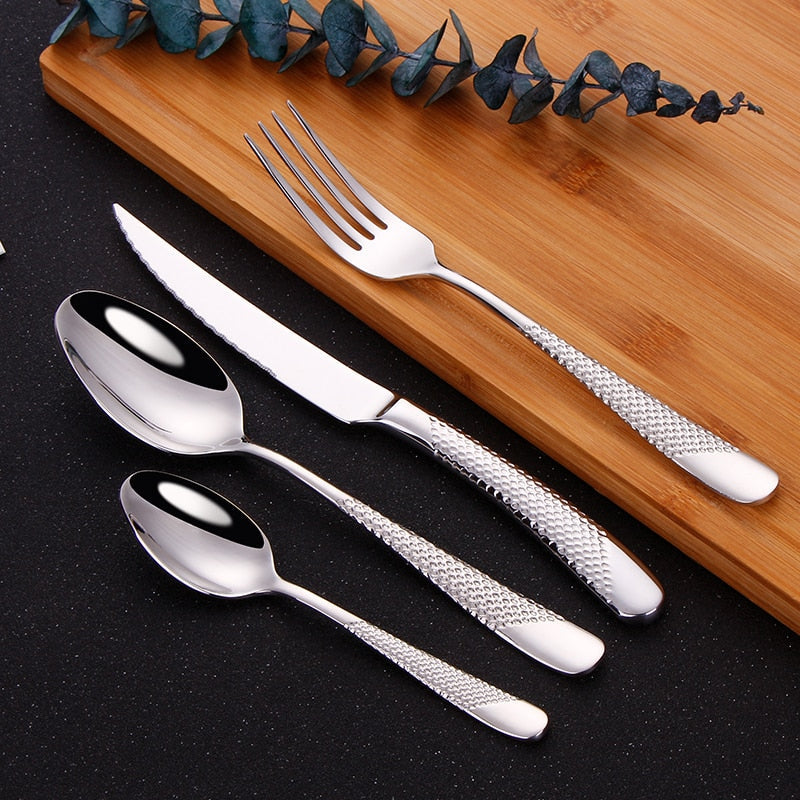 Modern Textured Handle Silverware Set