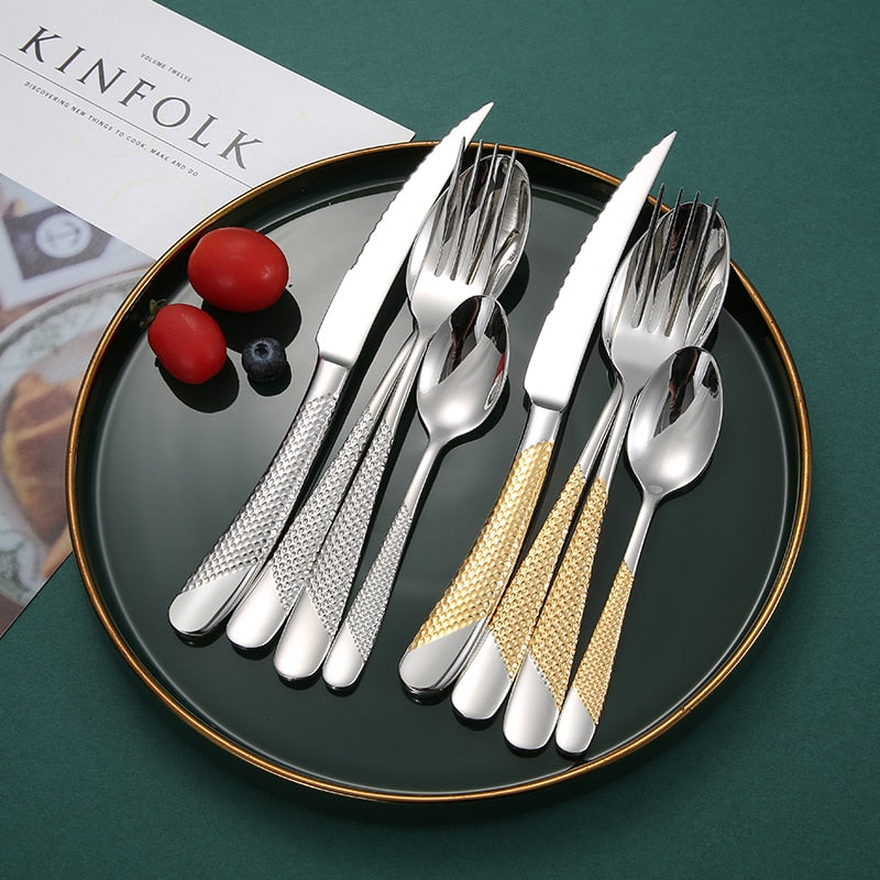 Modern Textured Handle Silverware Set