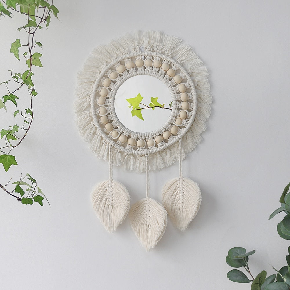 Boho Macrame Decor Round Mirror