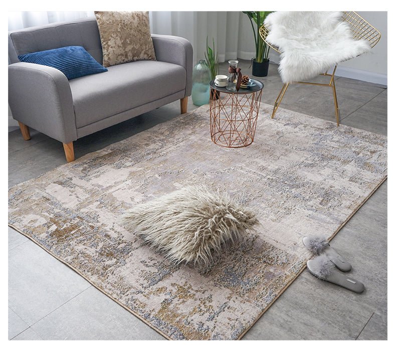 Blue/Grey/Beige Fluffy Rectangle Area Carpet