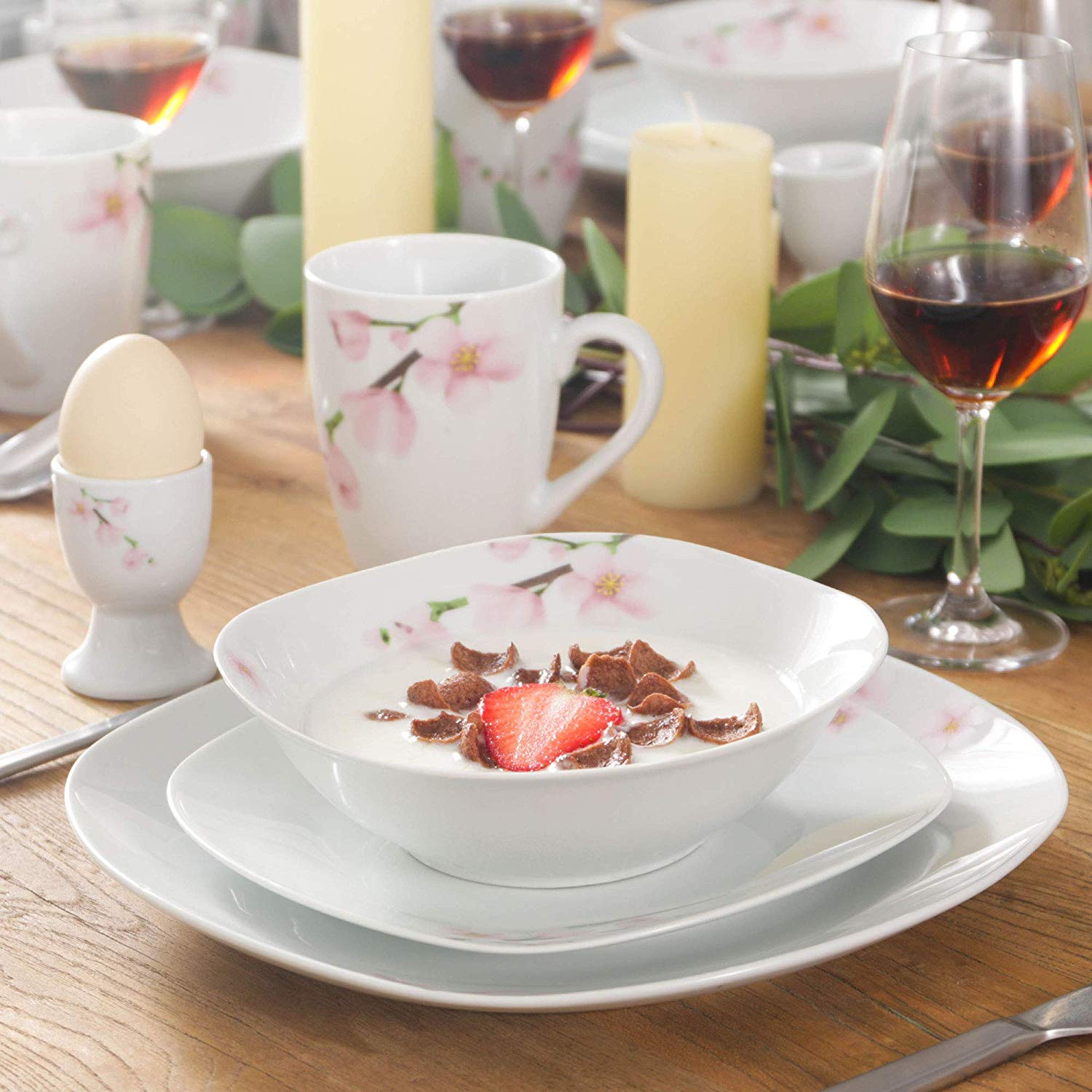 ANNIE 44-Piece Ceramic Porcelain Dinner Plate Set with 8*Egg Cup,Mug,Bowl,Dessert Plate,Dinner Plate and 4*Salad Bowl - Nordic Side - 44, and, ANNIE, Bowl, Ceramic, CupMugBowlDessert, Dinner,