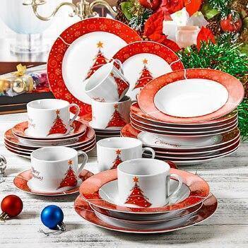 30-Piece Christmas Pattern Porcelain Dinnerware Set - Nordic Side - 30, Christmas, CupSaucerDessert, Dinnerware, Pattern, Piece, Plate, PlateDinner, PlateSoup, Porcelain, Set, Tableware, VEWE