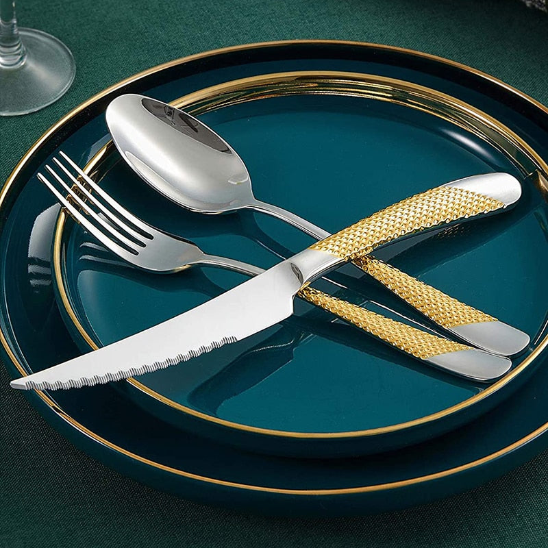 Modern Textured Handle Silverware Set