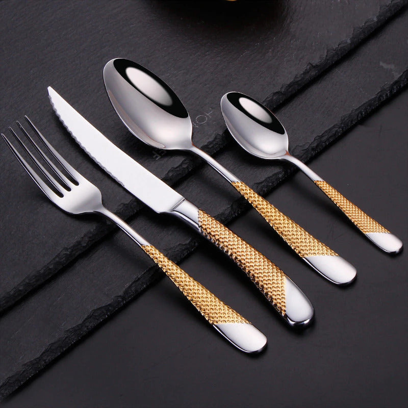 Modern Textured Handle Silverware Set