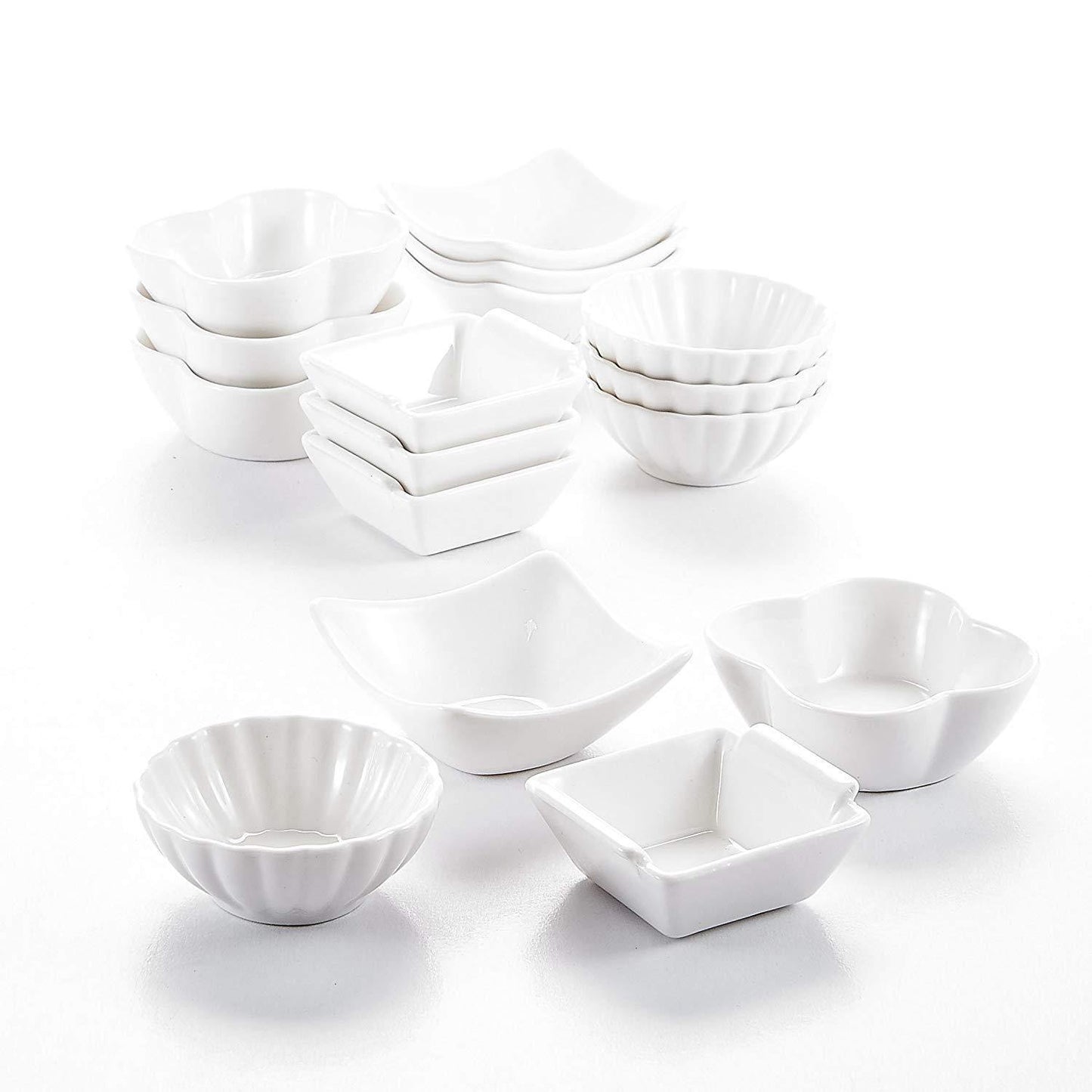 16-Piece Ivory White Porcelain China Ramekins Combi- Set - Nordic Side - 16, Bowl, Breakfast, Ceramic, China, CombiSet, Cup, Dessert, Dipping, Dishes, Ivory, MALACASA, Piece, Porcelain, Ramek