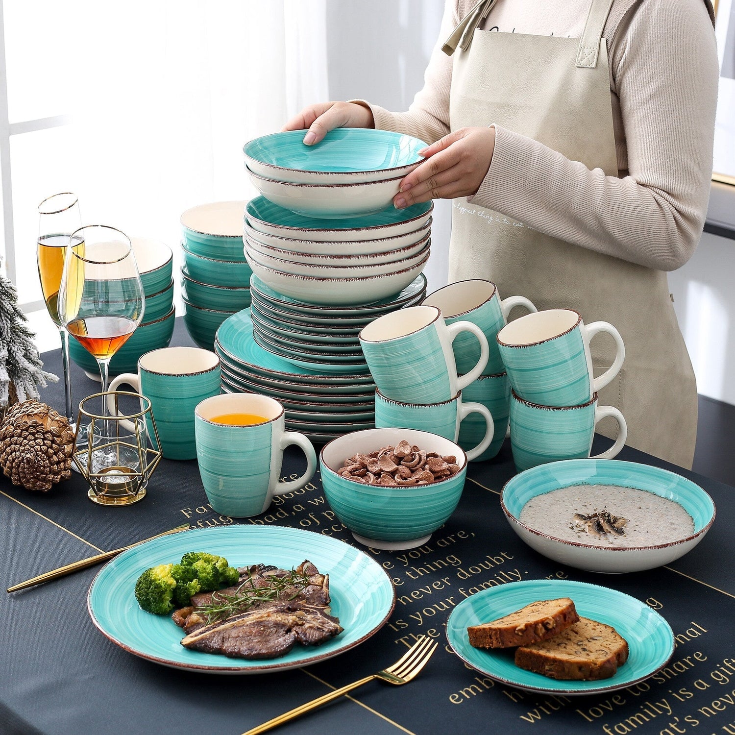 Bella-G 40-Piece Porcelain Dinnerware Set - Nordic Side - 40, BellaG, Dinner, Dinnerware, for, Person, Piece, PlateBowlMug, PlateDessert, PlateSoup, Porcelain, Service, Set, Vancasso, with