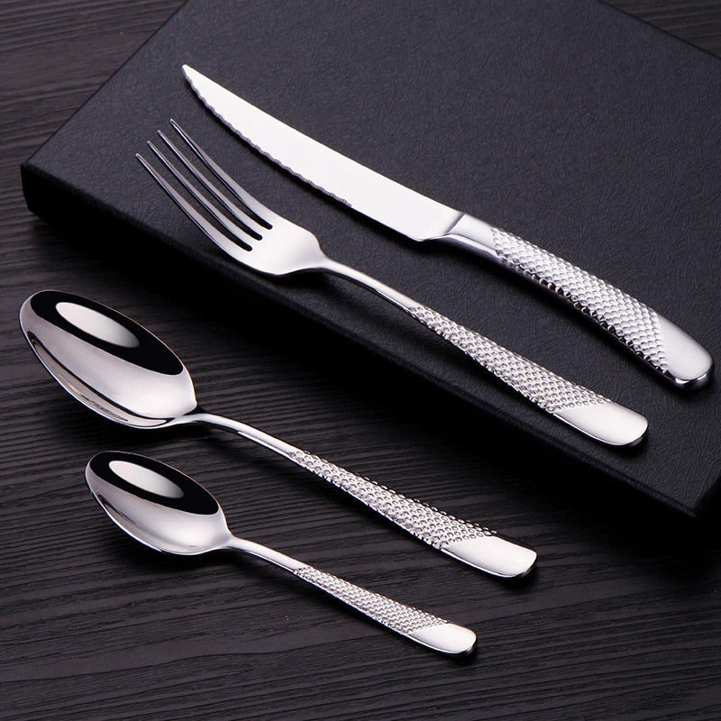 Modern Textured Handle Silverware Set