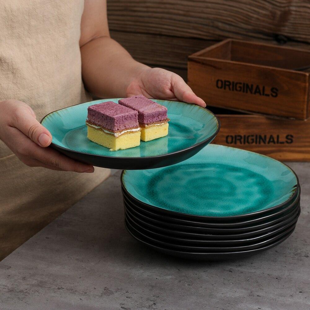 Bonita 4/8/12 Pieces Ceramic Pottery Stoneware Vintage Green Plate Set Crockery 8.5" - Nordic Side - 4812, 85, Aqua, Ceramic, Crockery, Dessert, Green, Pieces, Plate, Pottery, SaladFruitSnack