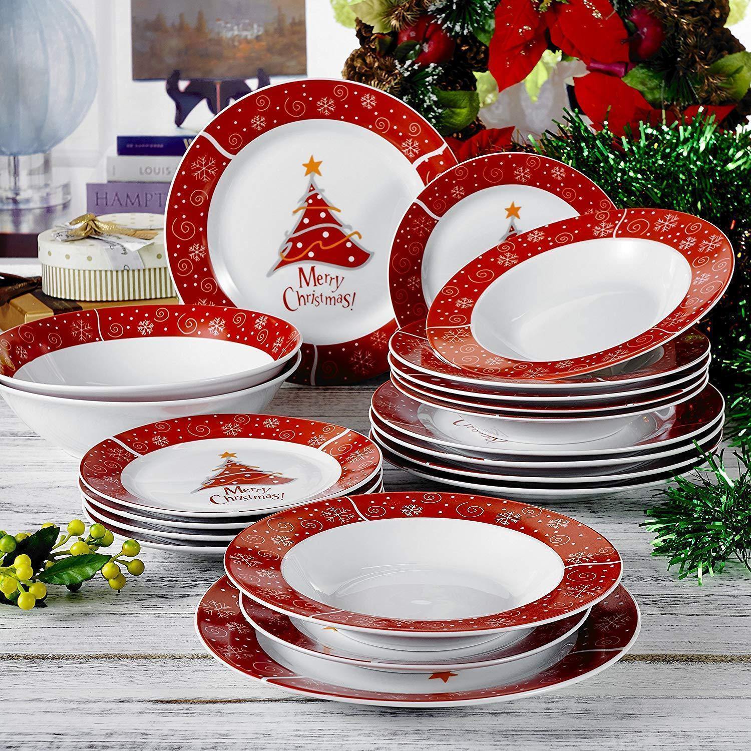 20-Piece Christmas Porcelain Dinnerware Set - Nordic Side - 20, and, Bowl, Ceramic, Cereal, Christmas, Dessert, Dinnerware, Piece, Plate, PlateDinner, PlateSoup, Porcelain, Set, with