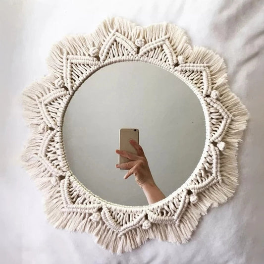 Boho Macrame Decor Round Mirror