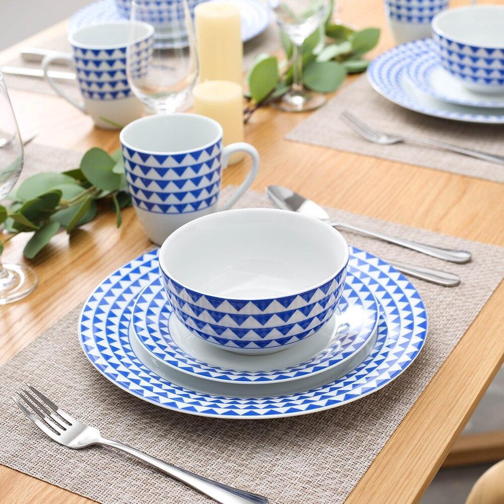 WES 32-Piece Porcelain Ceramic Dinnerware Plate Set with 8*Dinner Plate,Dessert Plate,Cereal Bowl and 380ML Mug Set - Nordic Side - 32, 380, and, Bowl, Ceramic, Dinner, Dinnerware, ML, Mug, P