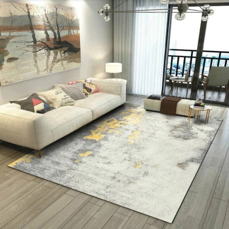 Beige/Grey Short Plush Rectangle Area Carpet