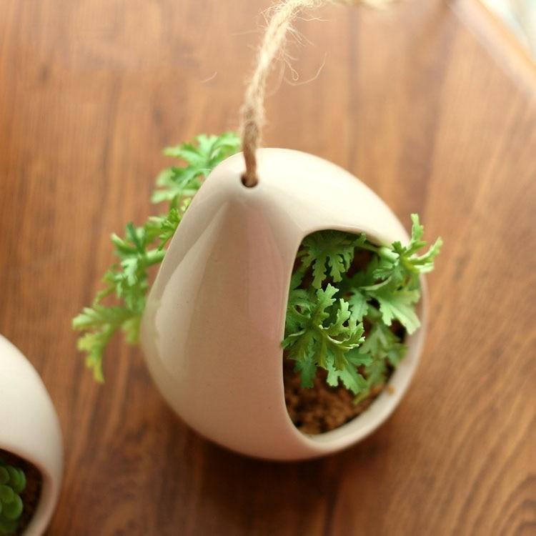 Decorative Ceramic Hanging Planter Pot with Artificial Plant - Nordic Side - 02-06, feed-cl1-planters, modern-planter-collection