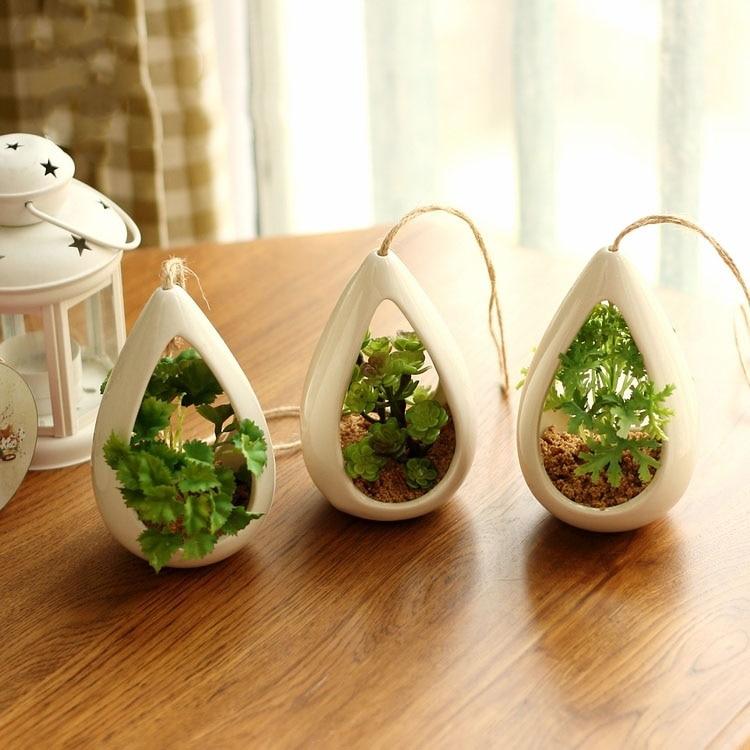 Decorative Ceramic Hanging Planter Pot with Artificial Plant - Nordic Side - 02-06, feed-cl1-planters, modern-planter-collection