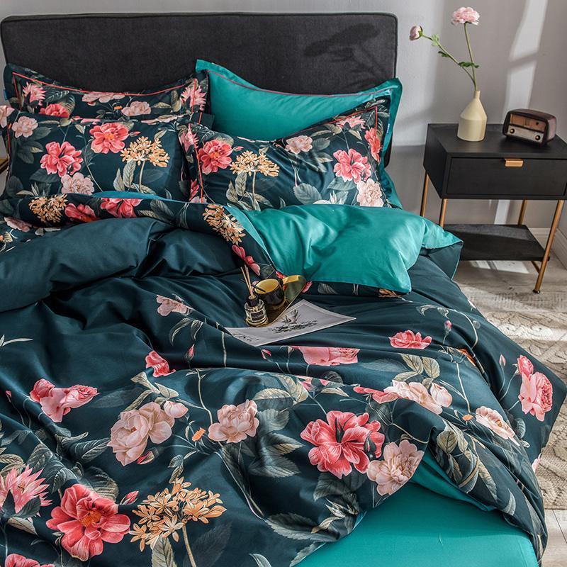 Bellia Floral Leaves Printed Egyptian Cotton Bedding set - Nordic Side - Bedding, Bellia, Cotton, Egyptian, Floral, Leaves, Printed, set