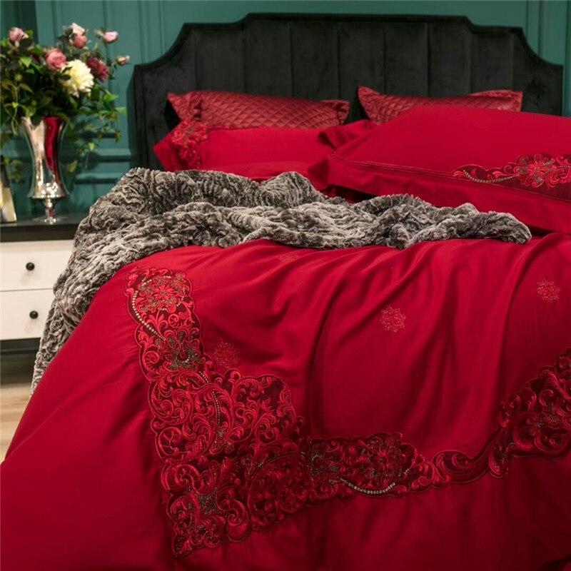 Miriada Red Egyptian Cotton Luxury Duvet Cover Set - Nordic Side - Bedding, cotton, Egyptian, lace, luxury, Miriada, Red, Set