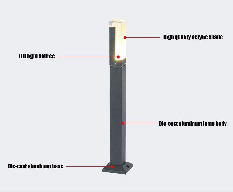 Waterproof Lawn Street Light Made in Aluminum and Acrylic