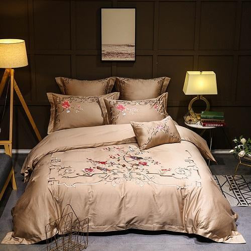 Nandeena Oriental Embroidery Egyptian cotton  Luxury Duvet Cover Set - Nordic Side - Bedding, cotton, Egyptian, Embroidery, Luxury, Nandeena, Oriental, set