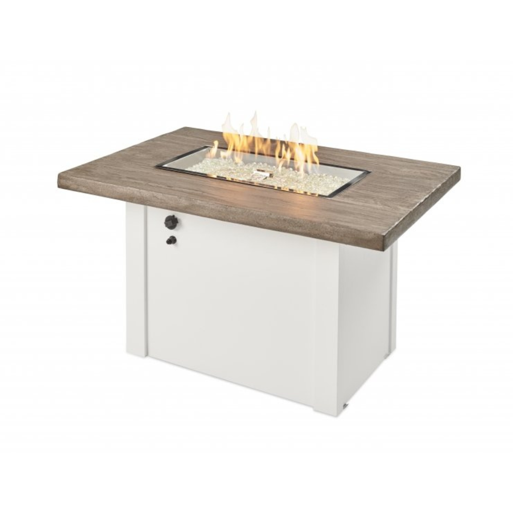 The Outdoor Greatroom Company Driftwood Havenwood Rectangular Gas Fire Pit Table with White Base (HVDW-1224-K)