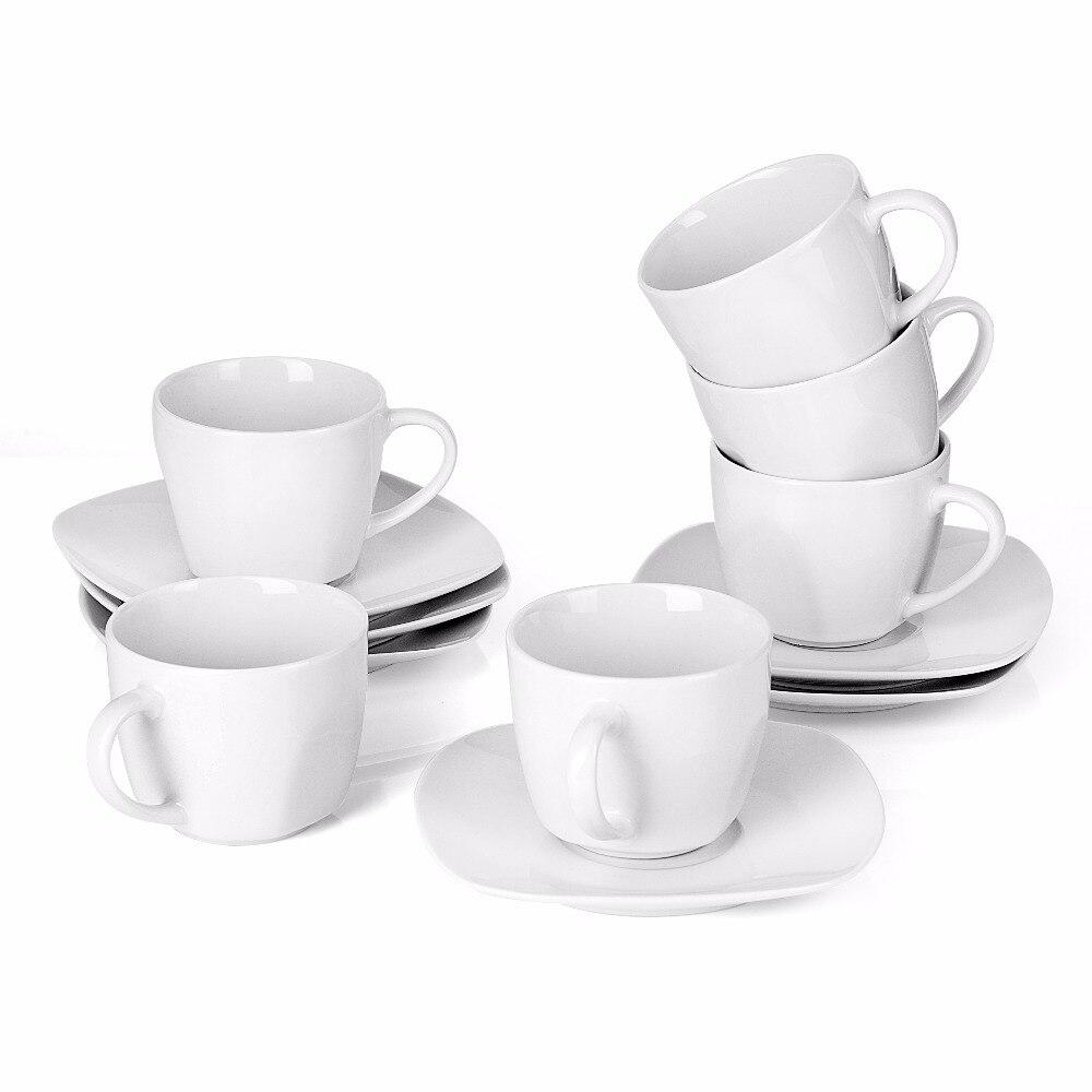 Series Elisa 12 Piece Ivory White China Ceramic Drinkware Set with 6 Piece Cups and Saucers - Nordic Side - 12, and, Ceramic, China, Coffee, Cups, Drinkware, Elisa, Ivory, MALACASA, Piece, Po