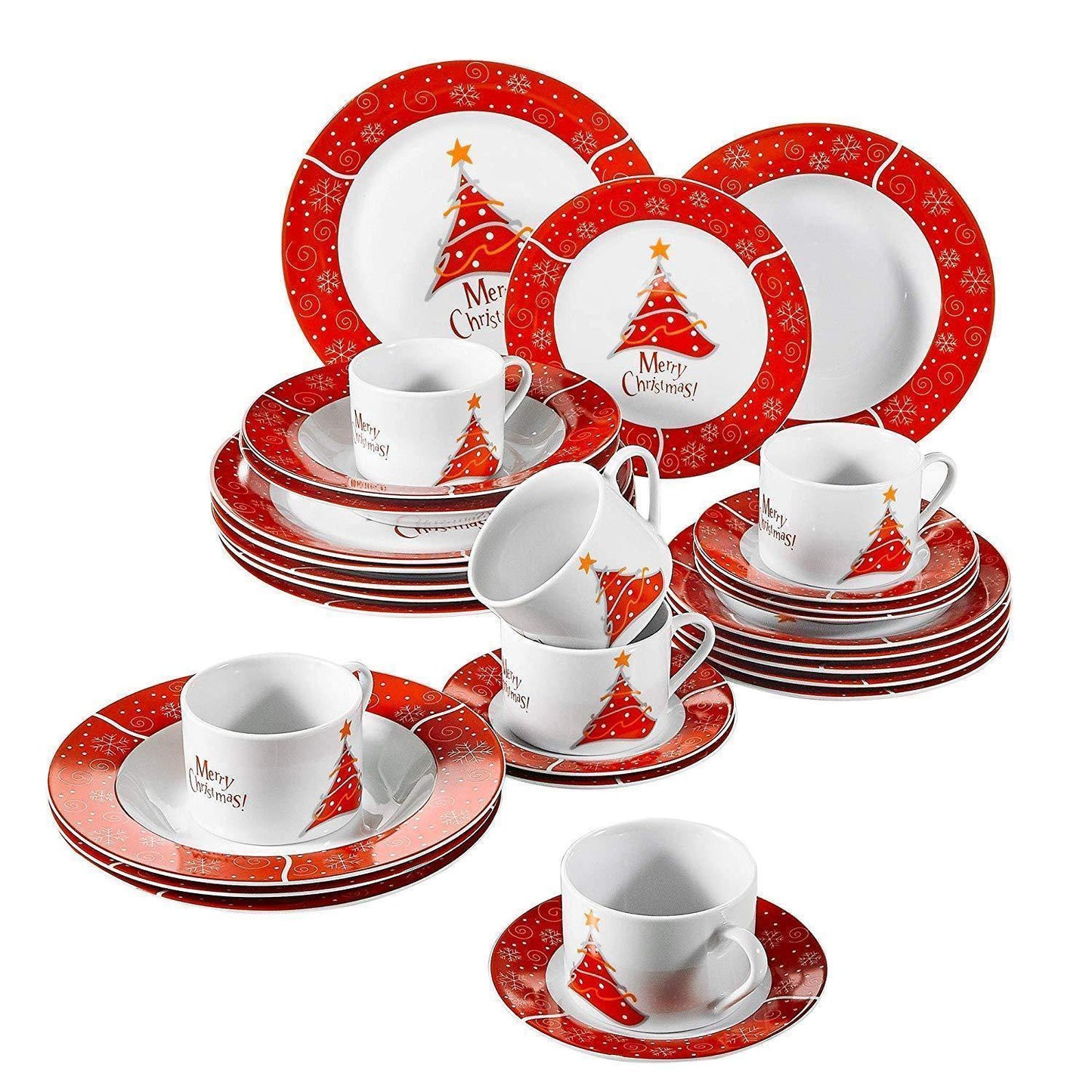 30-Piece Christmas Pattern Porcelain Dinnerware Set - Nordic Side - 30, Christmas, CupSaucerDessert, Dinnerware, Pattern, Piece, Plate, PlateDinner, PlateSoup, Porcelain, Set, Tableware, VEWE