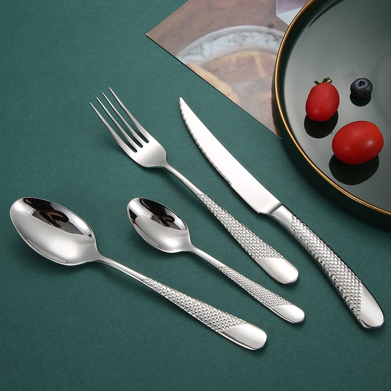 Modern Textured Handle Silverware Set