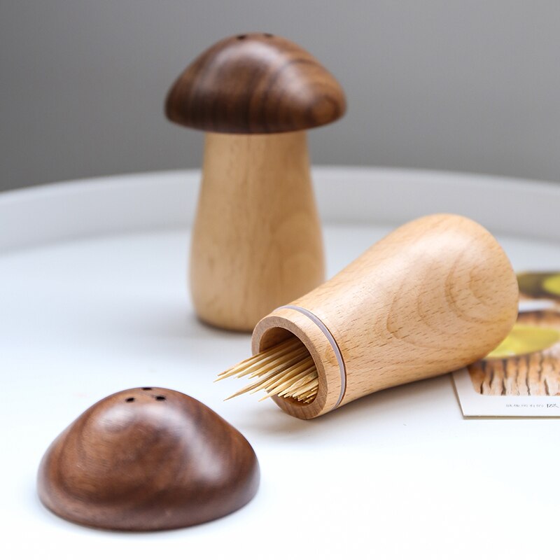 Wooden Mushroom Toothpick Dispenser Holder