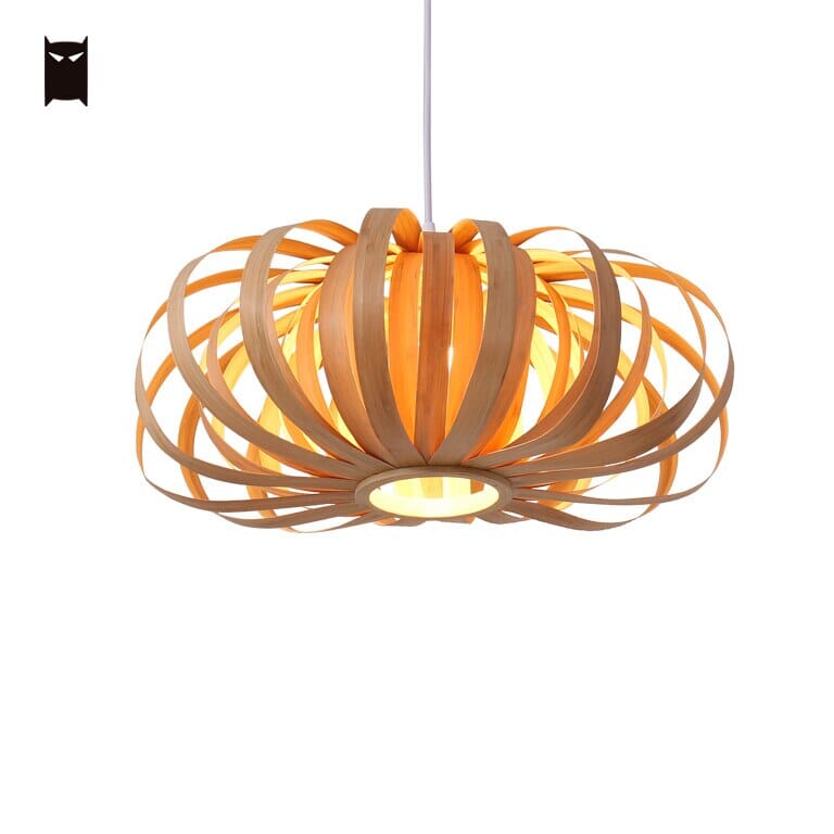 Wooden Pumpkin Pendant Light Fixture